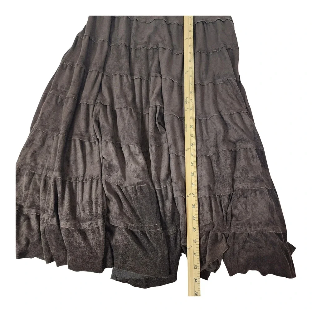 Tribal Brown Faux Suede Tiered‎ Maxi Skirt Womens Size 6 Boho Western 41760-435